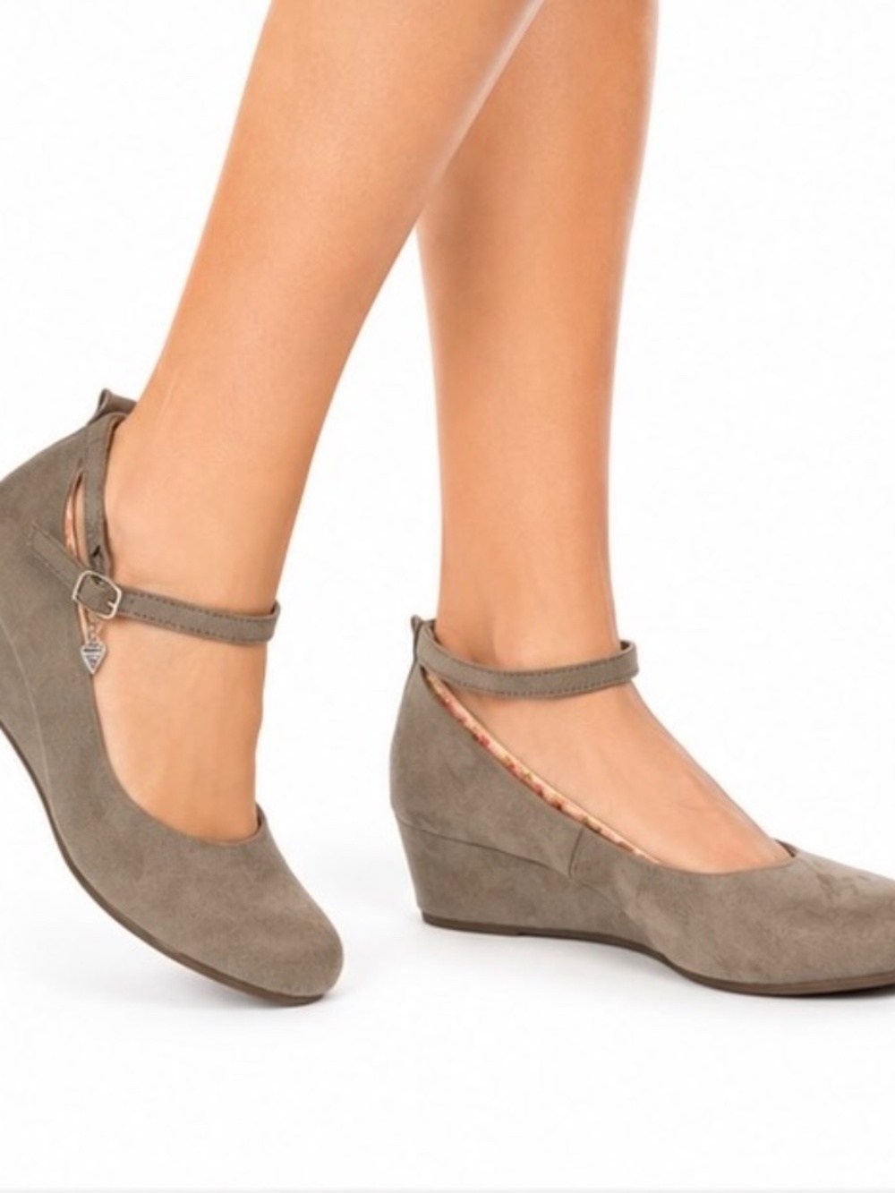 POP Girls Taupe Suede Wedge Mary Jane Shoes Size 4 Big Kid